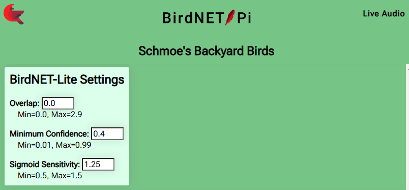 BirdNET-Pi Detection Settings